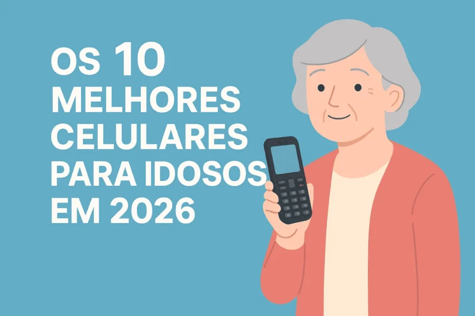 Imagem ilustrativa mostrando celulares simples para idosos, representando o artigo sobre os 10 melhores celulares para idosos em 2026.