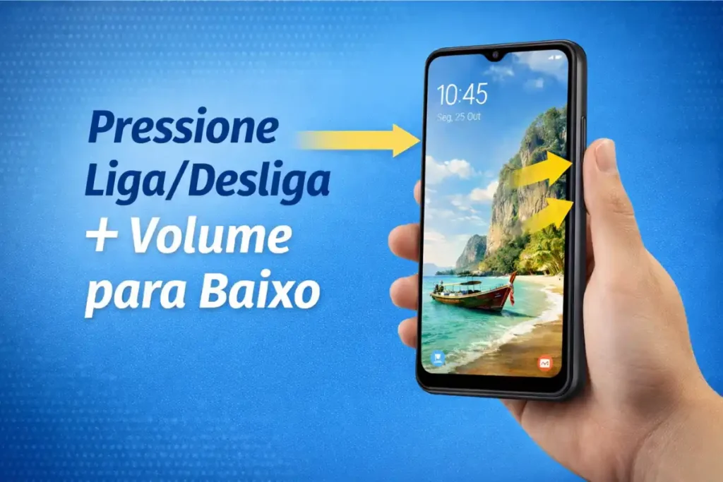 Como tirar print no Samsung Galaxy A12 pressionando os botões liga e volume para baixo