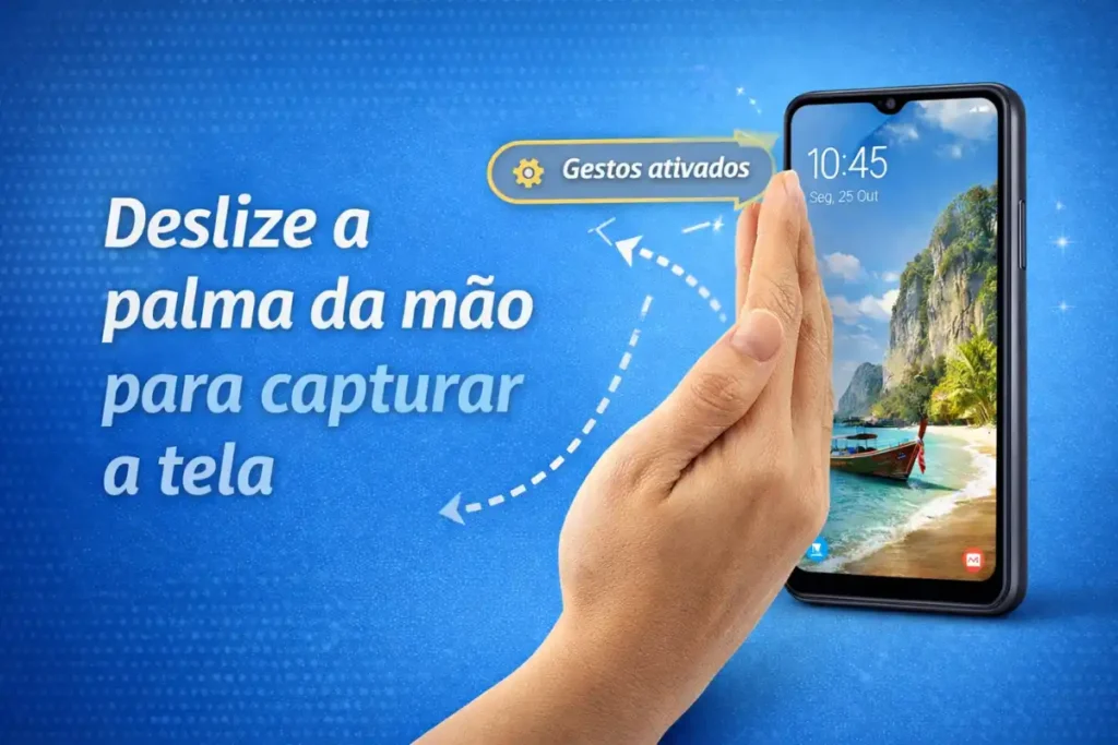 Como tirar print no Samsung Galaxy A12 usando o gesto da palma da mão na tela