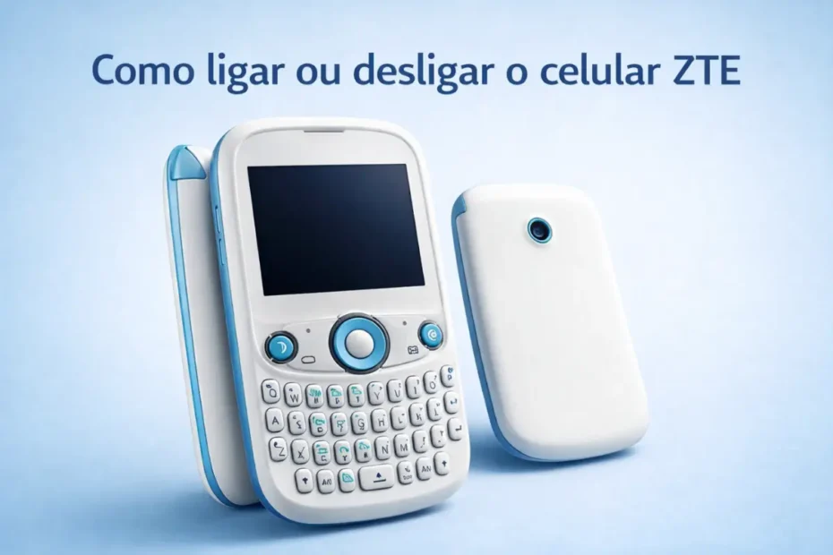 Ilustração de celular simples com teclado físico, inspirada em modelos básicos, usada para explicar como ligar ou desligar o ZTE R236.