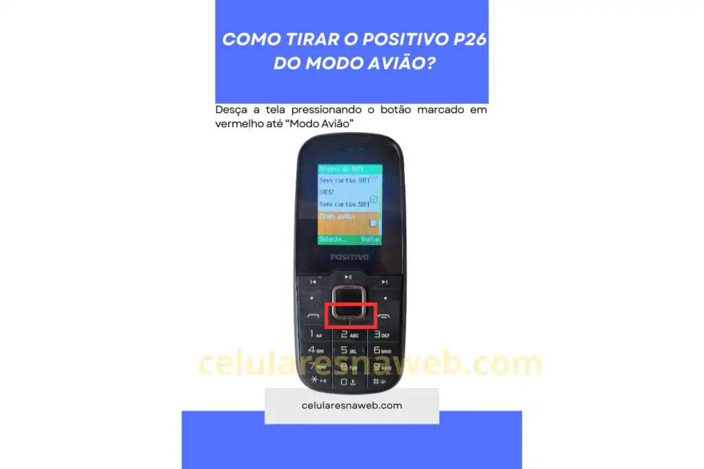 Tela mostrando a opção modo avião no Positivo P26 dentro do Status do SIM com botão central destacado