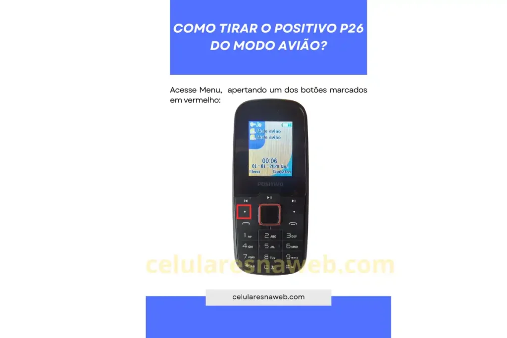 Modo avião no Positivo P26 ativado na tela inicial mostrando como acessar o menu para desativar