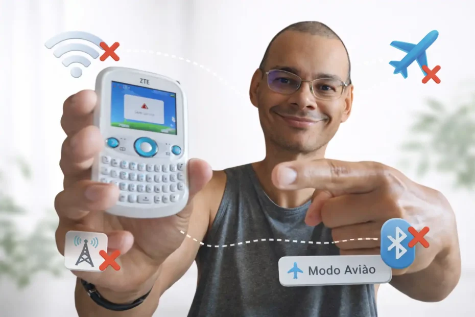 Tutorial no ZTE R236 mostrando como ativar e desativar o modo avião no celular